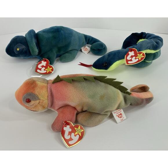 Ty Beanie Babies Reptile Bundle (3pcs) Rainbow, Iggy And Hissy - Picture 2 of 16